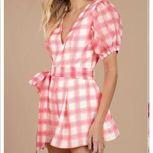 CAMEO SOLACE IVORY CHECK TIE WAIST PLAYSUIT